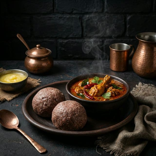 Raagi Mudde with Chicken Curry